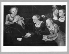 6 persons, girls playing with an old man
