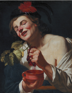 A Bacchic Young Man squeezing Grapes into a Cup (An Allegory of Taste?) by Gerard van Honthorst