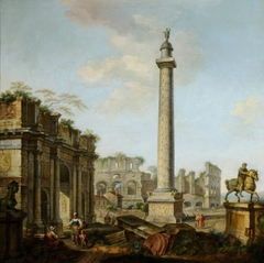 A Capriccio of Roman Ruins, with Arch of Constantine, Trajan’s Column, the Colosseum, and the Statue of Marcus Aurelius