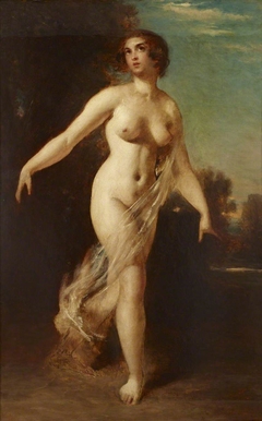 A Female Nude striding in a Landscape by William Etty