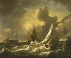 A Fishing Boat and other Vessels in a Squall by Hendrik Rietschoof