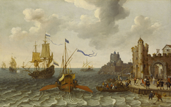 A French Galley and a Dutch men of war off a Port