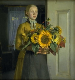 A Girl with Sunflowers by Michael Peter Ancher