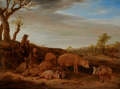 A Landscape with a Herd of Pigs, The Swineherd Conversing with Another Man
