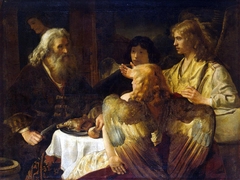 Abraham entertaining the three angels (Genesis 18:9-15)