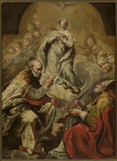 Adoration of Virgin Mary by St. Petronius and Dionysius the Areopagite by Giovanni Antonio Burrini