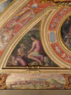 Allegory of Arezzo; to the bottom, view of Florence by Giorgio Vasari