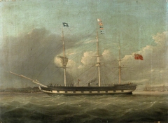 An Indiaman towed by a tug by British School