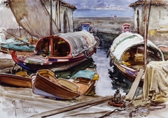 Boats in Bellagio by Aldo Raimondi