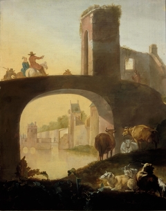 Bridge with a view of the Wittevrouwenpoort in Utrecht by Jacob Gerritsz van Bemmel
