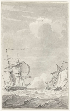 De Amerikaanse kaperkapitein Cunningham valt in Het Kanaal een Engels schip aan, 2 mei 1777 by Jacobus Buys