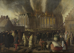 De brand van de Nieuwkerk te Dordrecht in 1568 by Jan Doudijn