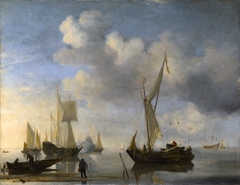 Dutch Vessels lying Inshore in a Calm, one Saluting by Willem van de Velde the Younger