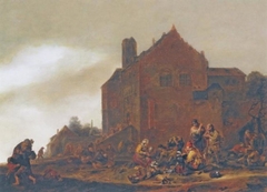Feeding the beggars by Philips Wouwerman