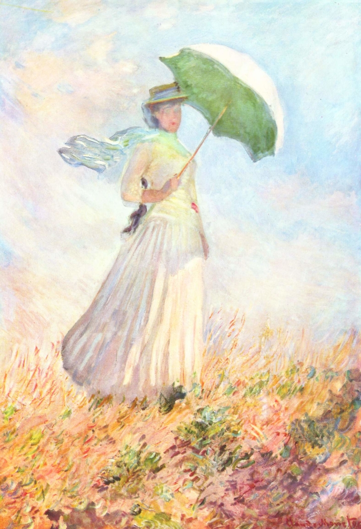 Essai de figure en plein-air : Femme à l'ombrelle tournée vers la droite
