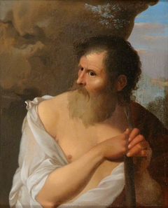 Figure of a Bearded Man leaning on a Staff by Cornelius van Poelenburgh
