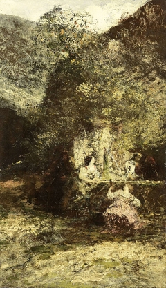 Figures near a Fountain by Adolphe Joseph Thomas Monticelli