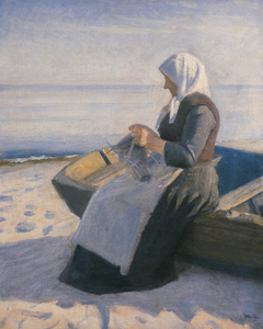 Fisherman’s Wife Knitting on Skagen Beach by Michael Peter Ancher