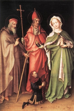 Flügel des Weltgerichtsaltares: Hll. Antonius, Papst Cornelius und Maria Magdalena mit einem Stifter by Stefan Lochner