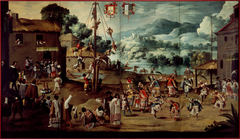 Folding Screen with Indian Wedding and Flying Pole (Biombo con desposorio indígena y palo volador) by Anonymous