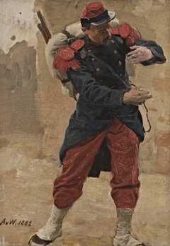 Französischer Infanterist mit Marschgepäck (Soldat in voller Montur). Studie zu Kriegsgefangen by Anton von Werner