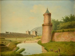 Gezicht op de stadsmuur en Kronenburgertoren van Nijmegen by Rudolphus Lauwerier
