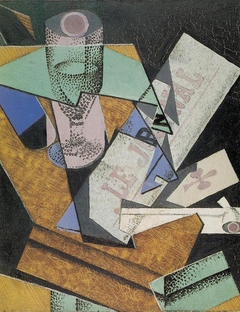 Glass and newspaper by Juan Gris