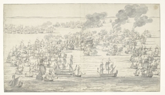 Het einde van de Zeeslag bij Solebay, 7 juni 1672 by Willem van de Velde I