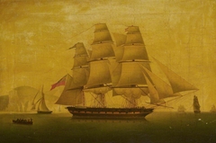 'Hibernia' beating off the privateer 'Comet', 10 January 1814: starboard broadside by Thomas Whitcombe