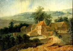 Hilly landscape with mill by Christian Hilfgott Brand