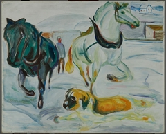 Horse Team and a St. Bernhard in the Snow by Edvard Munch