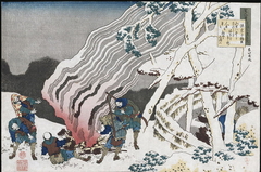 Hunters by a Fire in the Snow by Katsushika Hokusai
