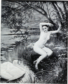 Jeune fille effrayée par un cygne by Albert Aublet