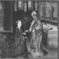 Klarenaltar: Die hl. Klara empfängt vom Bischof von Assisi den Palmzweig by Master of the Bamberg Saint Clare Altar