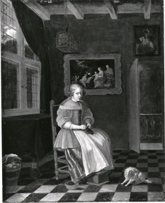 La tricoteuse by Pieter Cornelisz van Slingelandt