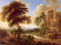 Landscape with a castle and a town in the distance