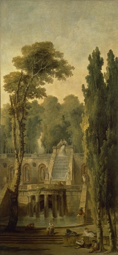 Landscape with a Terrace and Cascade by Hubert Robert