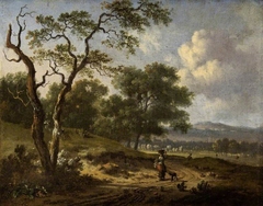 Landscape with a woman and a dog by Jan Wijnants
