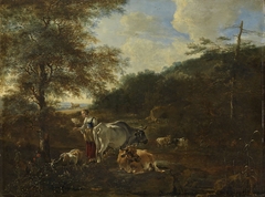 Landscape with cattle by Adam Pijnacker