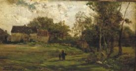 Landscape with farm and trees