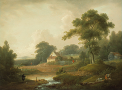 Landscape with Fisherman and Washerwoman by John Rathbone
