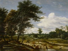 Landscape with herdsmen and cattle by Jacob Salomonsz van Ruysdael