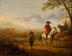 Landscape with rider, shepherds and cattle