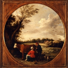 Landscape with Woman Milking a Cow and a Shepherd,