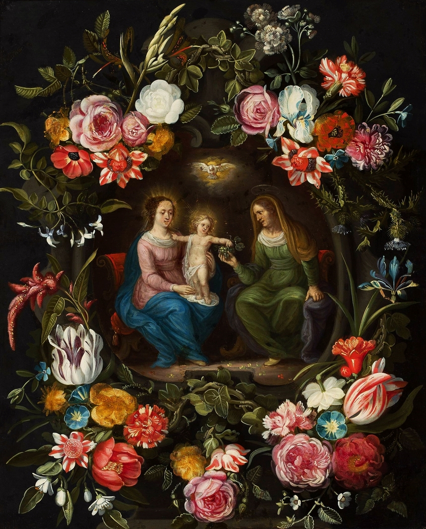 Madonna and Child with Saint Anne in the garland of flowers