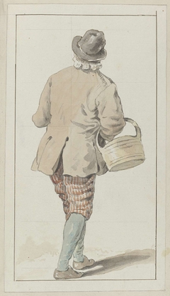 Man met hoed en mand op de rug gezien by Unknown Artist