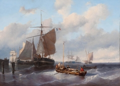 Marine met vissersschepen by Louis Meijer