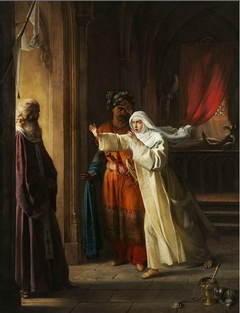 Mathilde and Malek-Adhel surprised in the tomb of Montmorency by the Archbishop of Tire by Rosalie Caron