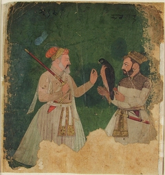 Mughal emperor Shah Jahan receives a sparrowhawk from Raja Prithvi Singh of Chamba by anonymous painter