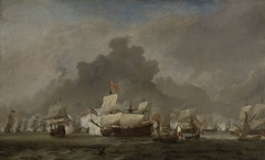 "Naval Battle between Michiel Adriaensz de Ruyter and the Duke of York on the ""Royal Prince"" during the Battle of Solebay, 7 June 1672:  episode from the Third Anglo-Dutch War" by Willem van de Velde II
